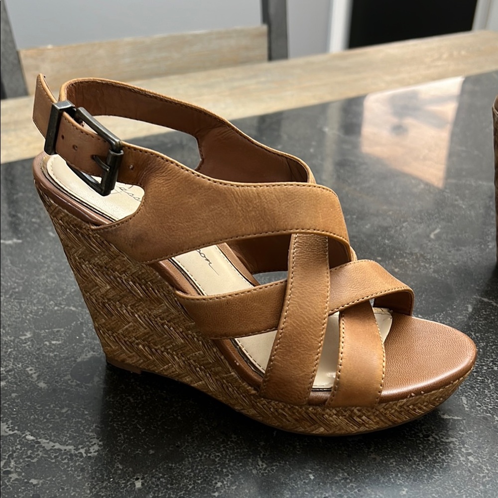 Jessica Simpson Brown Wedge Sandals with Cork Platform